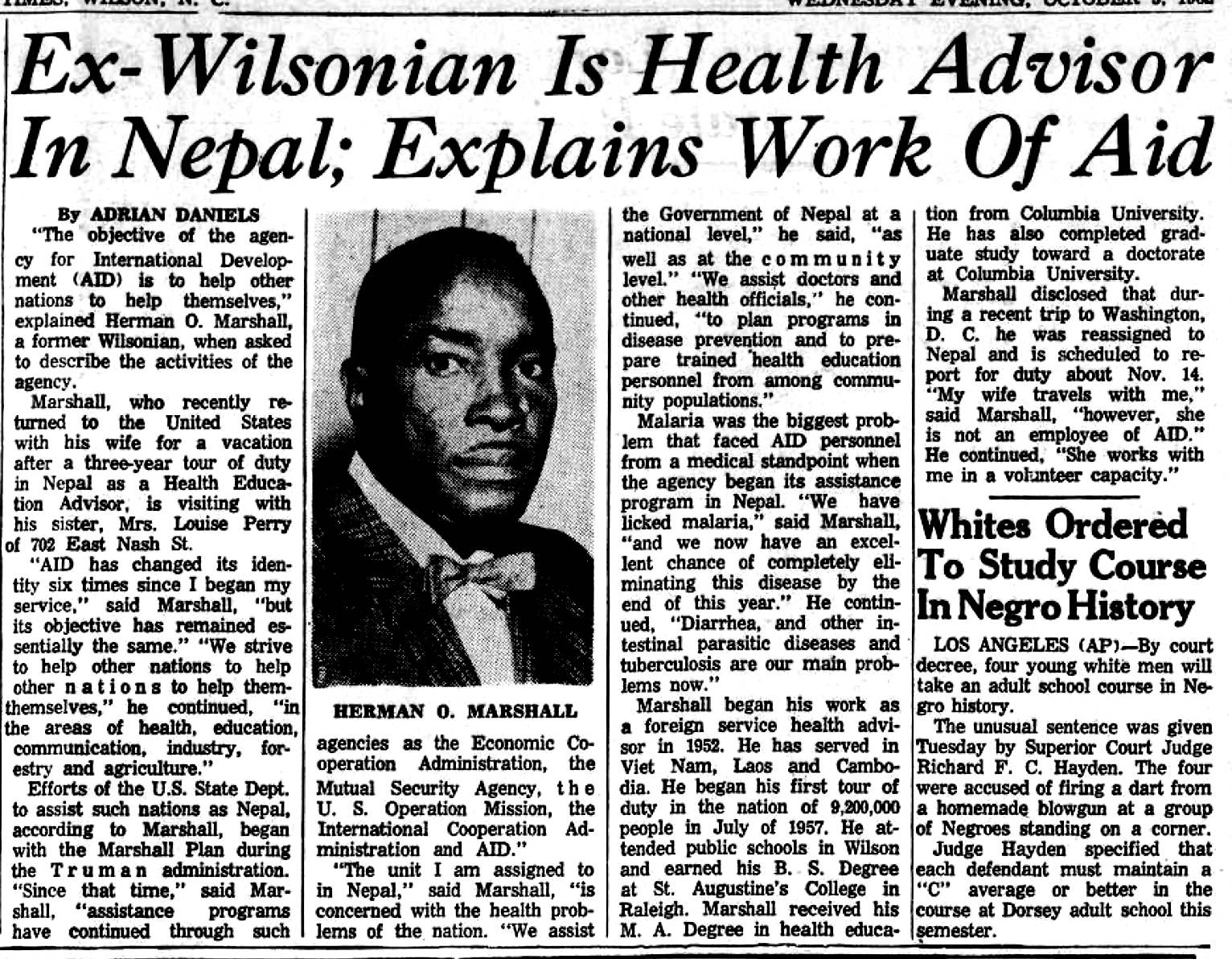 The obituary of Herman O. Marshall, international public health officer